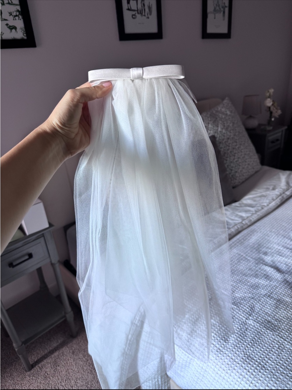 Classic White Tulle Skirt with Bow Waist